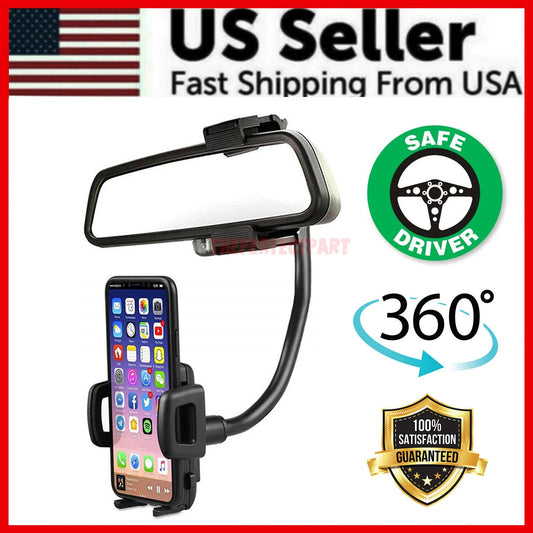 360° Car Rearview Mirror Mount Stand Holder Cradle for Cell Phone